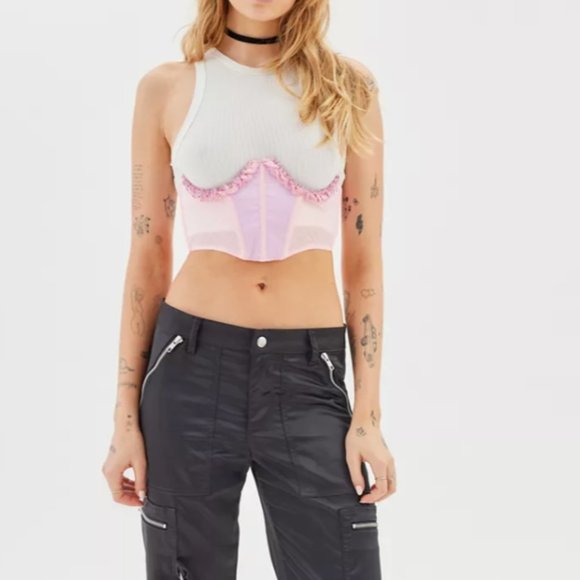 ⭐️ Out From Under Tease Cupless Ruffle Hipster Chic Glam Rock Goth Sexy Belt Top - Picture 4 of 4